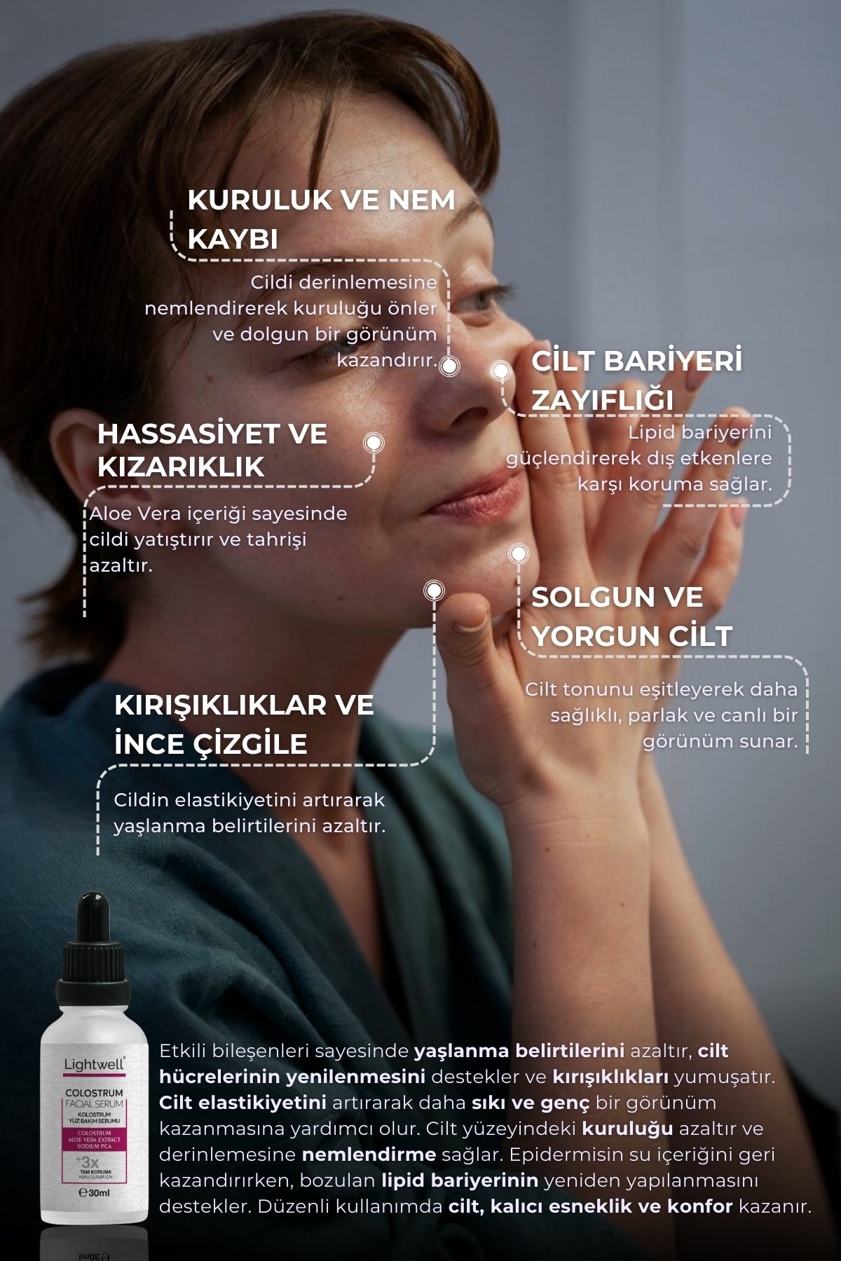 Lightwell Kolostrum Yüz Bakım Serumu - Cilt Yenileyici, Nemlendirici ve Yaşlanma Karşıtı Serum