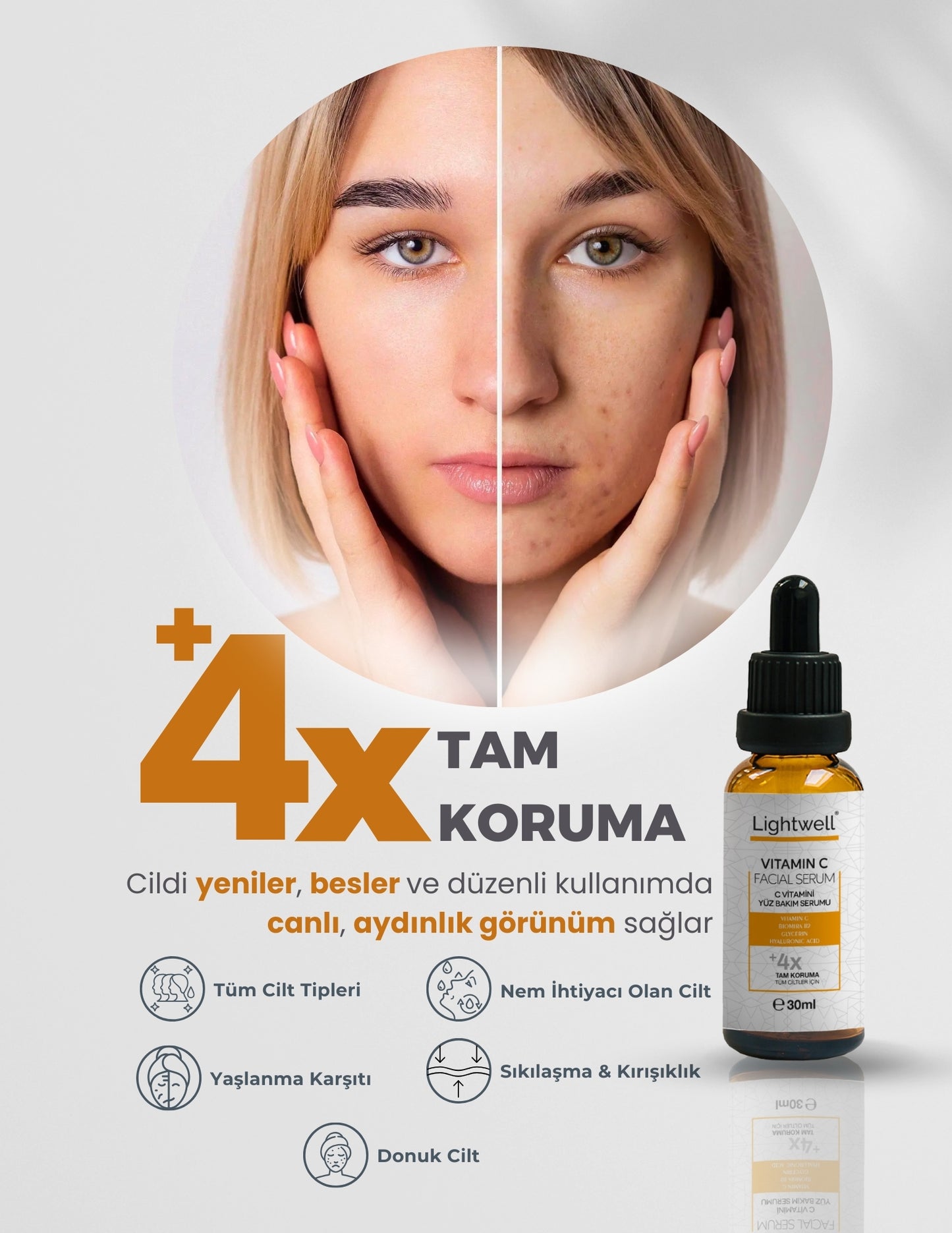 Aydınlatıcı ve Cilt Tonu Eşitleyici C Vitamini Cilt Serumu 30 Ml