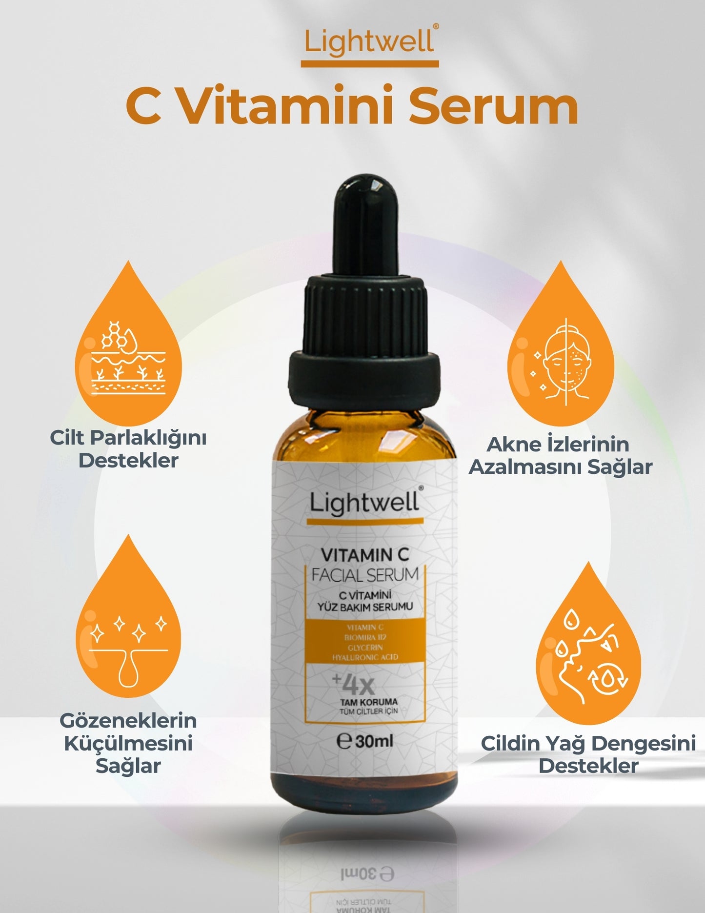 Aydınlatıcı ve Cilt Tonu Eşitleyici C Vitamini Cilt Serumu 30 Ml