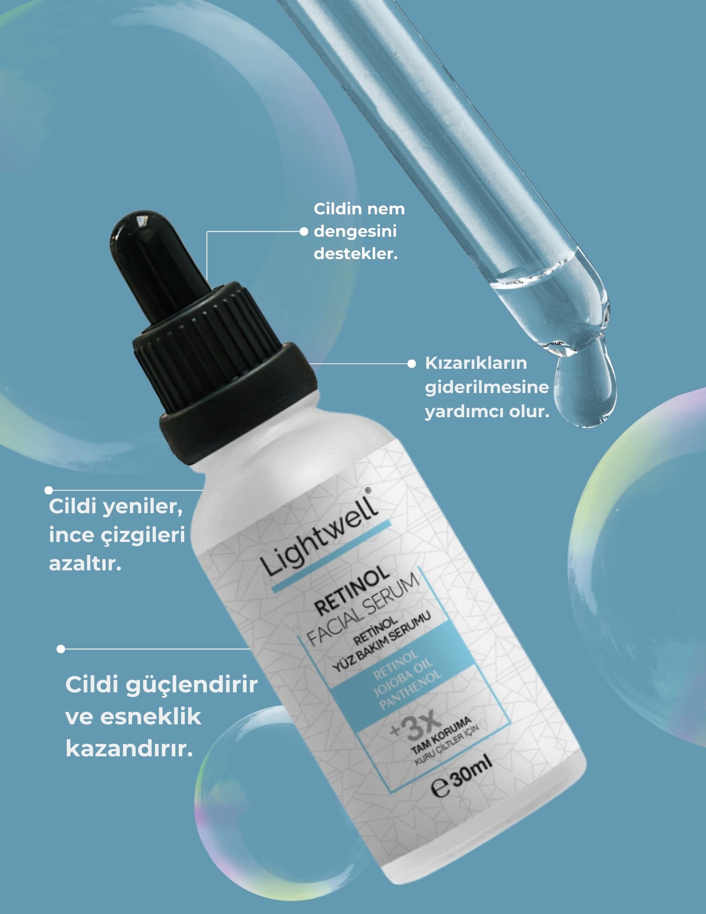 Yaşlanma Karşıtı ve Kırışıklık Giderici, Onarıcı Retinol Gece Serumu 30 Ml