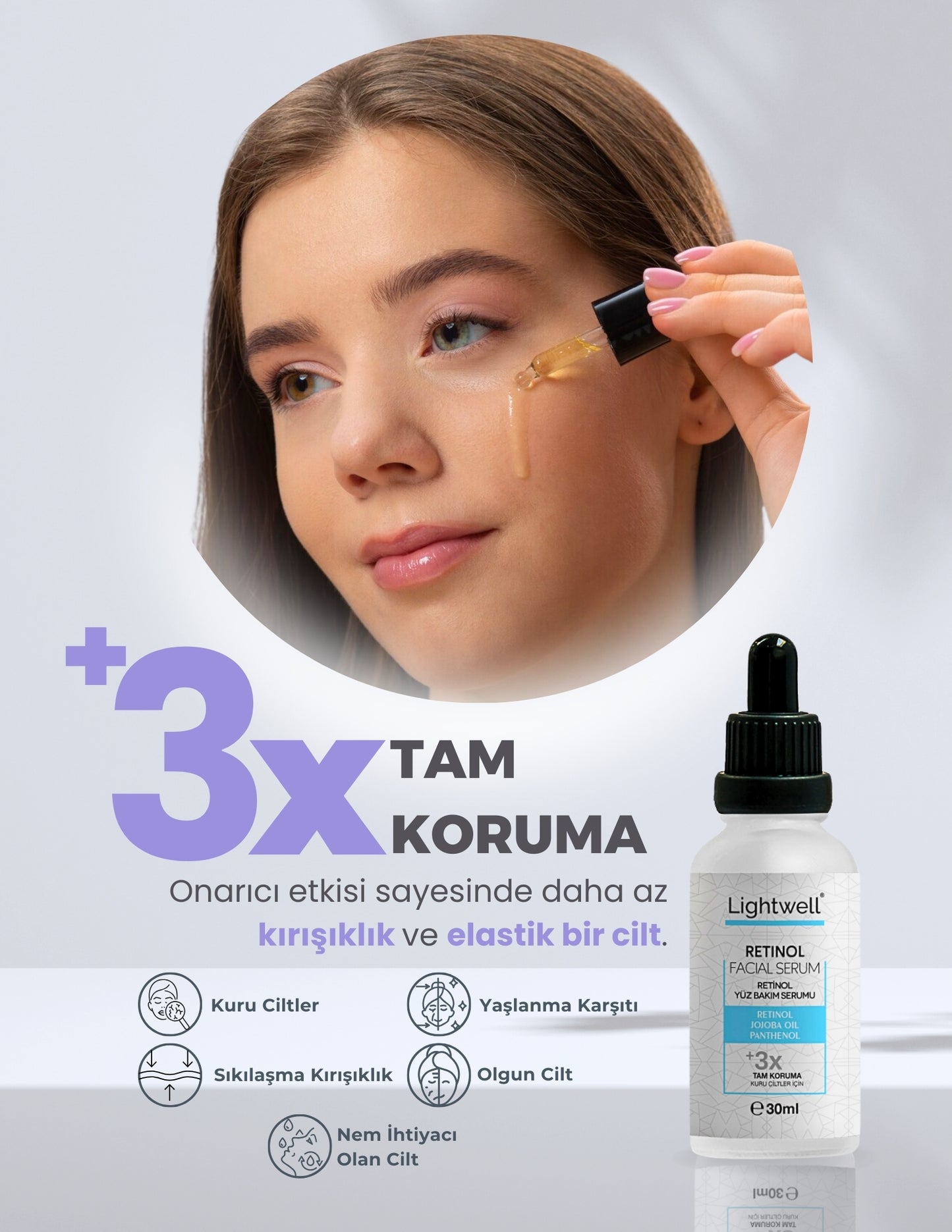 Yaşlanma Karşıtı ve Kırışıklık Giderici, Onarıcı Retinol Gece Serumu 30 Ml